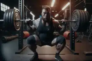 Man performing a good squat in a gym.