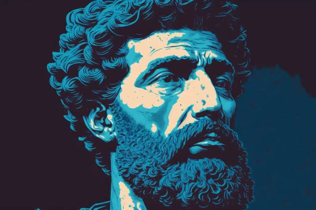 Marcus Aurelius, famous stoic philosopher, with a contemplative look.