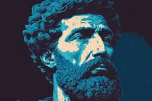 Marcus Aurelius, famous stoic philosopher, with a contemplative look.